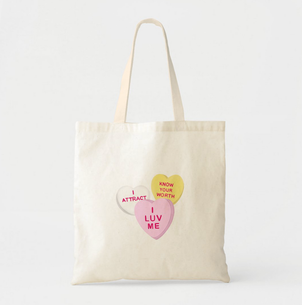 Self Love Candy Hearts Tote Bag