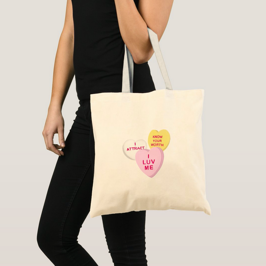 Self Love Candy Hearts Tote Bag