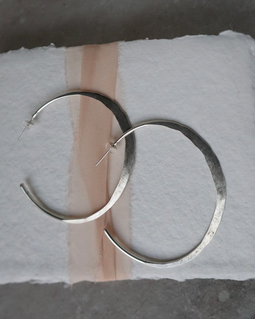 Flat Hammered Hoops Silver