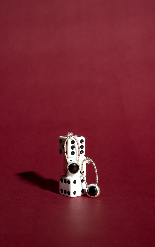 Stamped Drop Earrings - Onyx