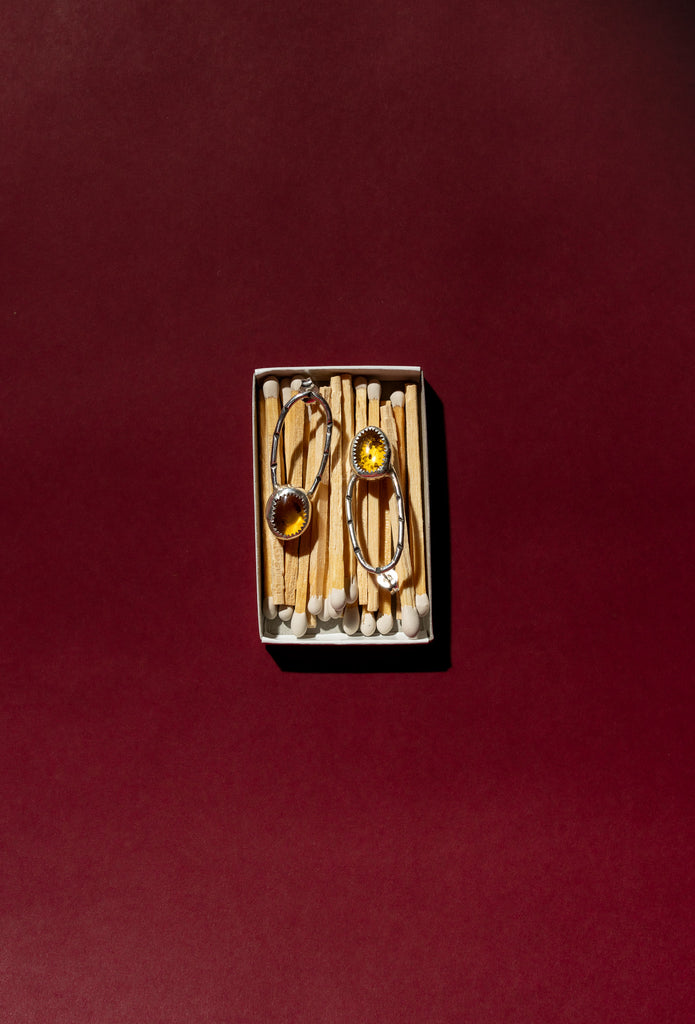 Stamped Drop Earrings - Amber