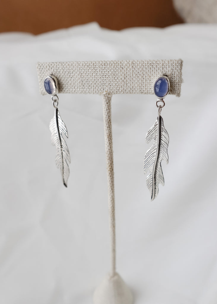 Moon Quartz Feather Earrings